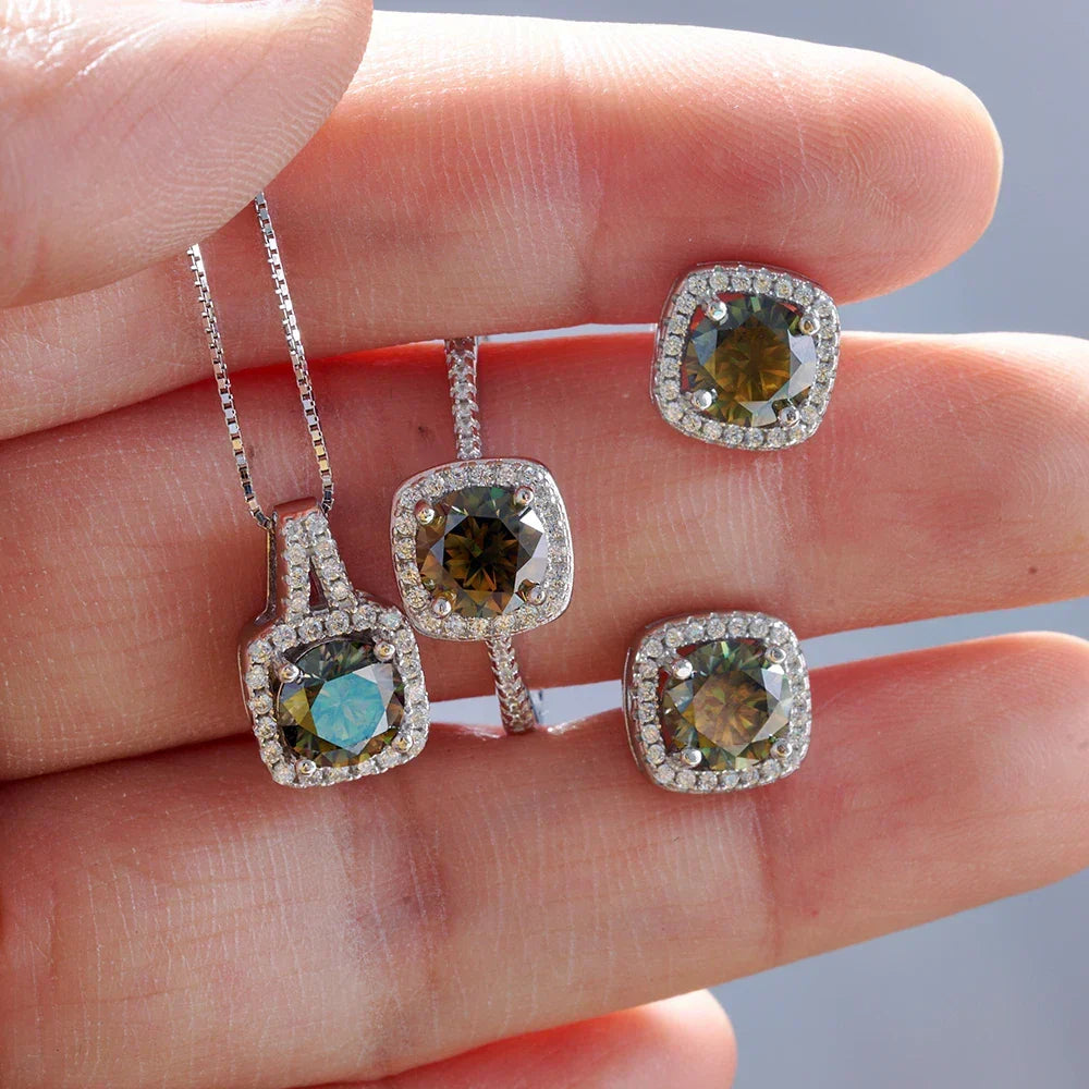 Sterling Silver 3-Piece Moissanite Jewelry Set 1ct Necklace Ring Earrings